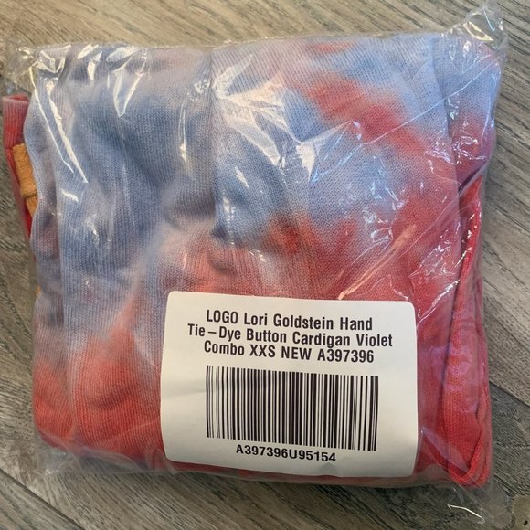 NWT LOGO LORI GOLDSTEIN HAND TIE-DYE BUTTON CARDIGAN SWEATER VIOLET COMBO XXS - Picture 7 of 9